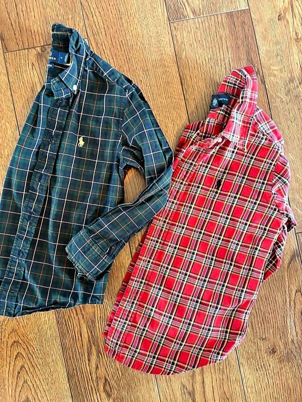 Ralph Lauren Plaid Button Down Shirt Set in Green & Red